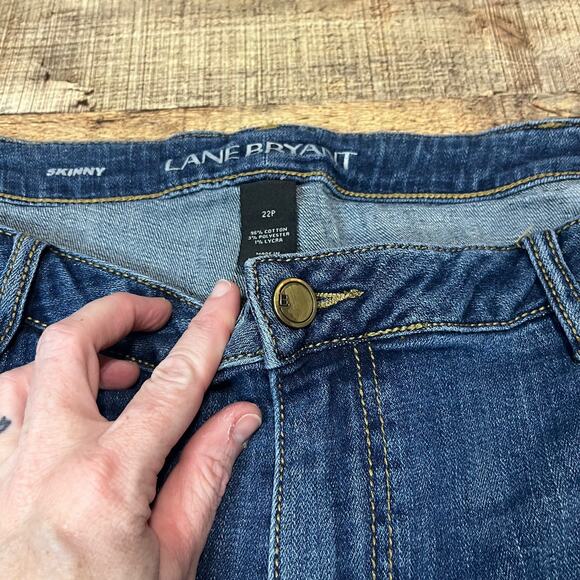 Lane Bryant | Women's Medium Wash Distressed Plaid Patches Skinny Jeans Sz 22P - Picture 4 of 5